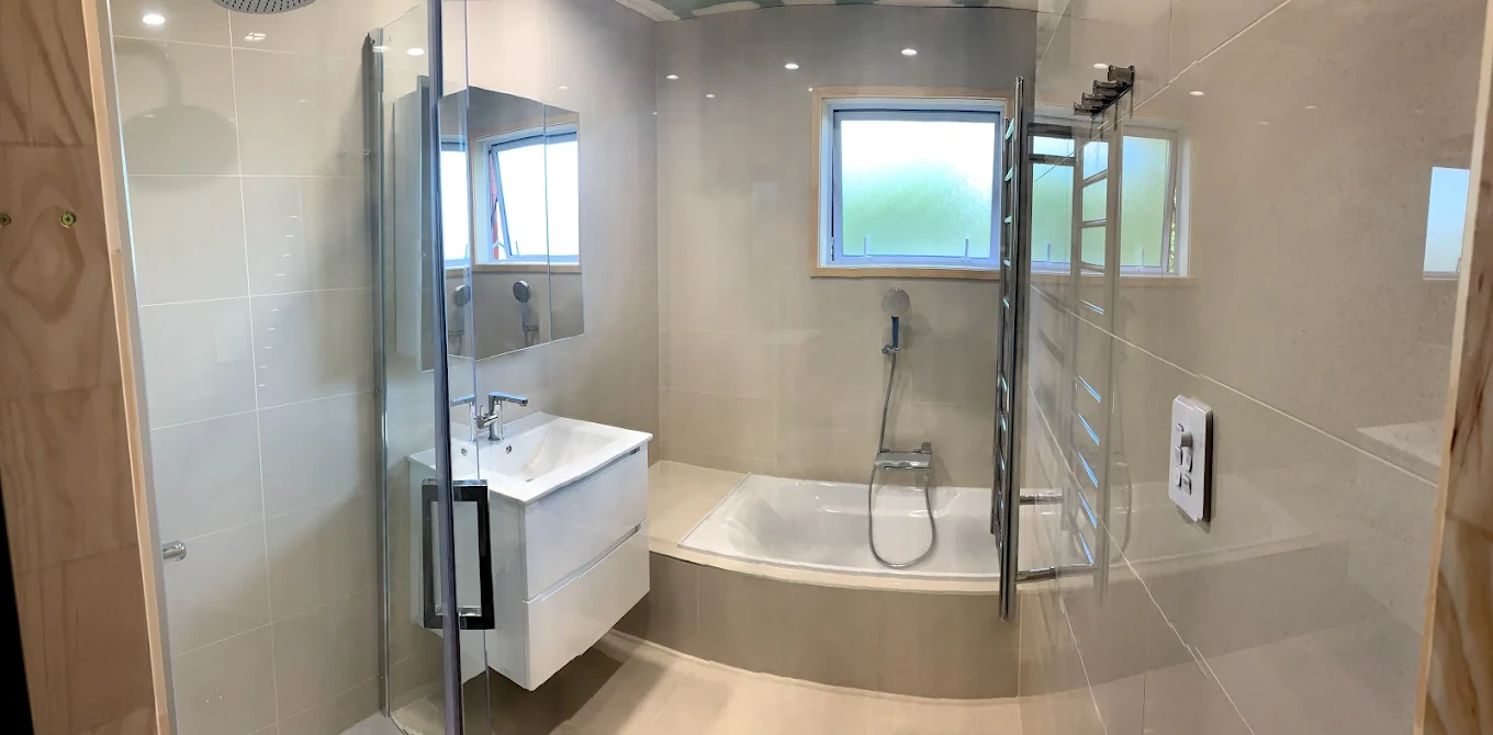 Luxury bathroom renovation with panoramic shower
