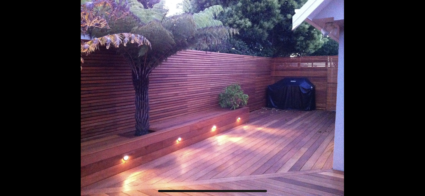 Hardwood deck with LED step lighting at night